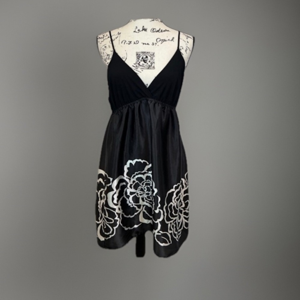 Vintage Y2K Rue21 Floral Mini Dress‎ Black White Sleeveless Casual Party Size M